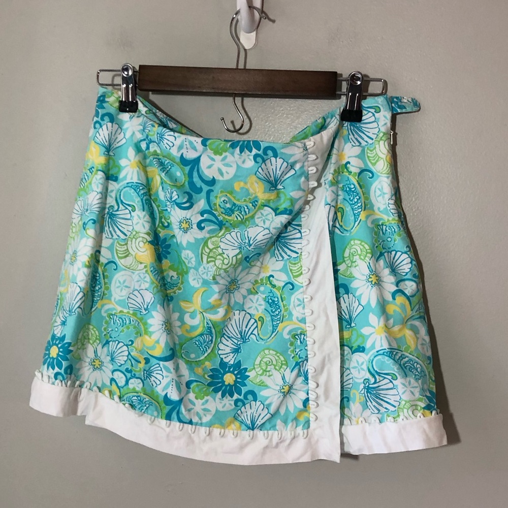 Lilly Pulitzer Marigold skort lemon lime floral seashell print scallop detail 10